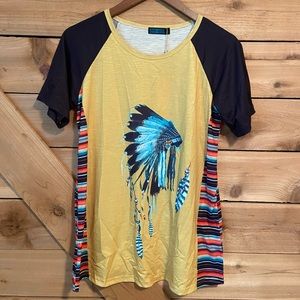 Fashion Express Yellow Graphic Tee with Serape